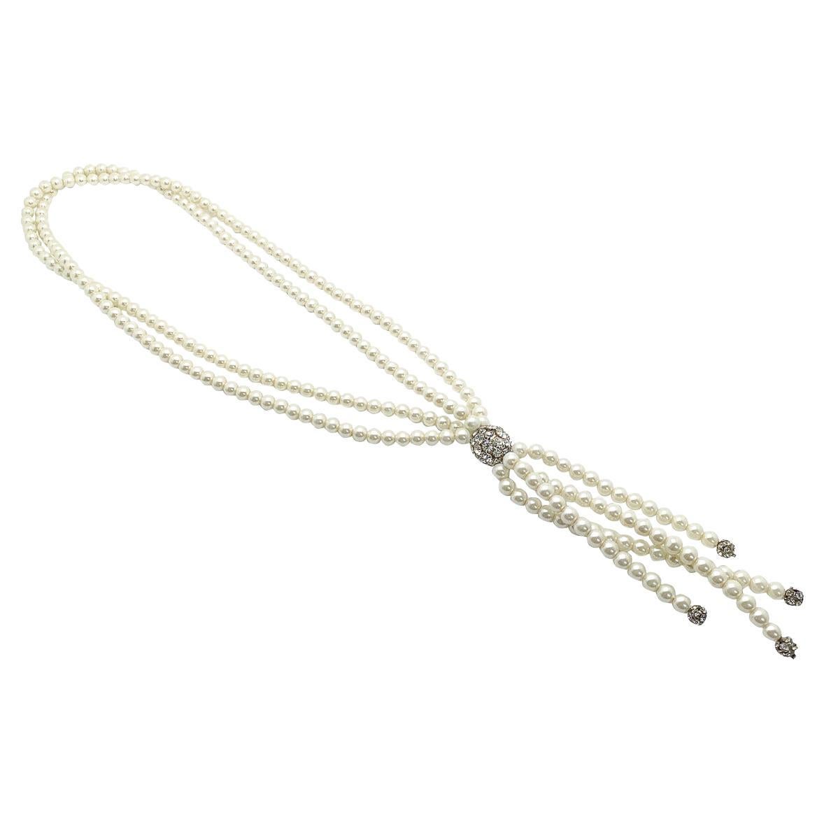 Vintage Sautoir-Halskette aus Perlen und Kristall mit Quaste, 1980er Jahre im Angebot
