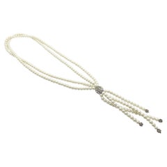Retro pearl and crystal tassel sautoir necklace 1980s