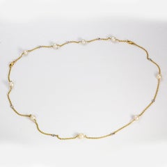 Vintage Pearl and Diamond 14 Carat Gold Necklace