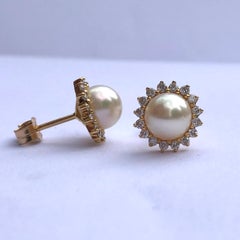 Vintage Pearl and Diamond 18 Carat Gold Earrings