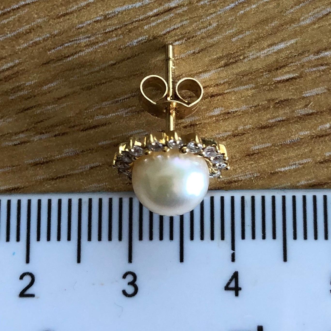 Modern Vintage Pearl and Diamond 18 Carat Gold Earrings For Sale