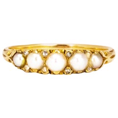 Vintage Pearl and Diamond 18 Carat Gold Five-Stone Ring