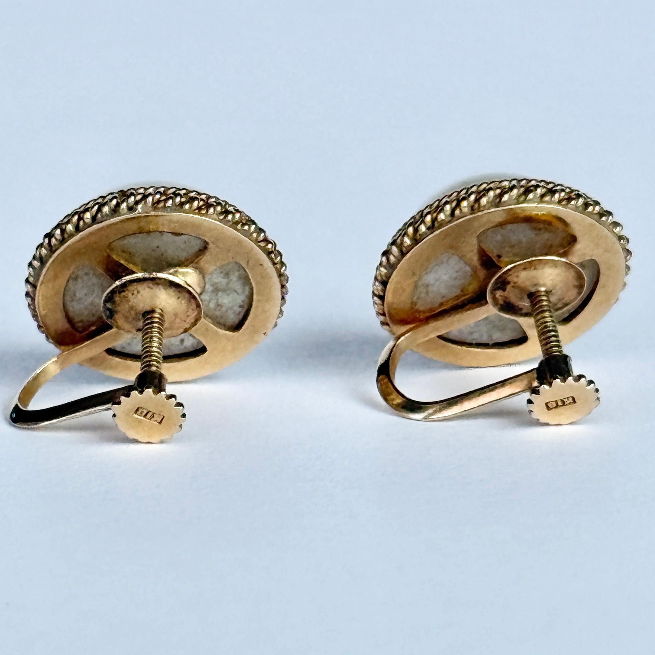 Pendientes vintage de perlas y diamantes de oro de 18 quilates con cierre de rosca en Bueno estado para la venta en Chipping Campden, GB