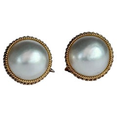 Pendientes vintage de perlas y diamantes de oro de 18 quilates con cierre de rosca