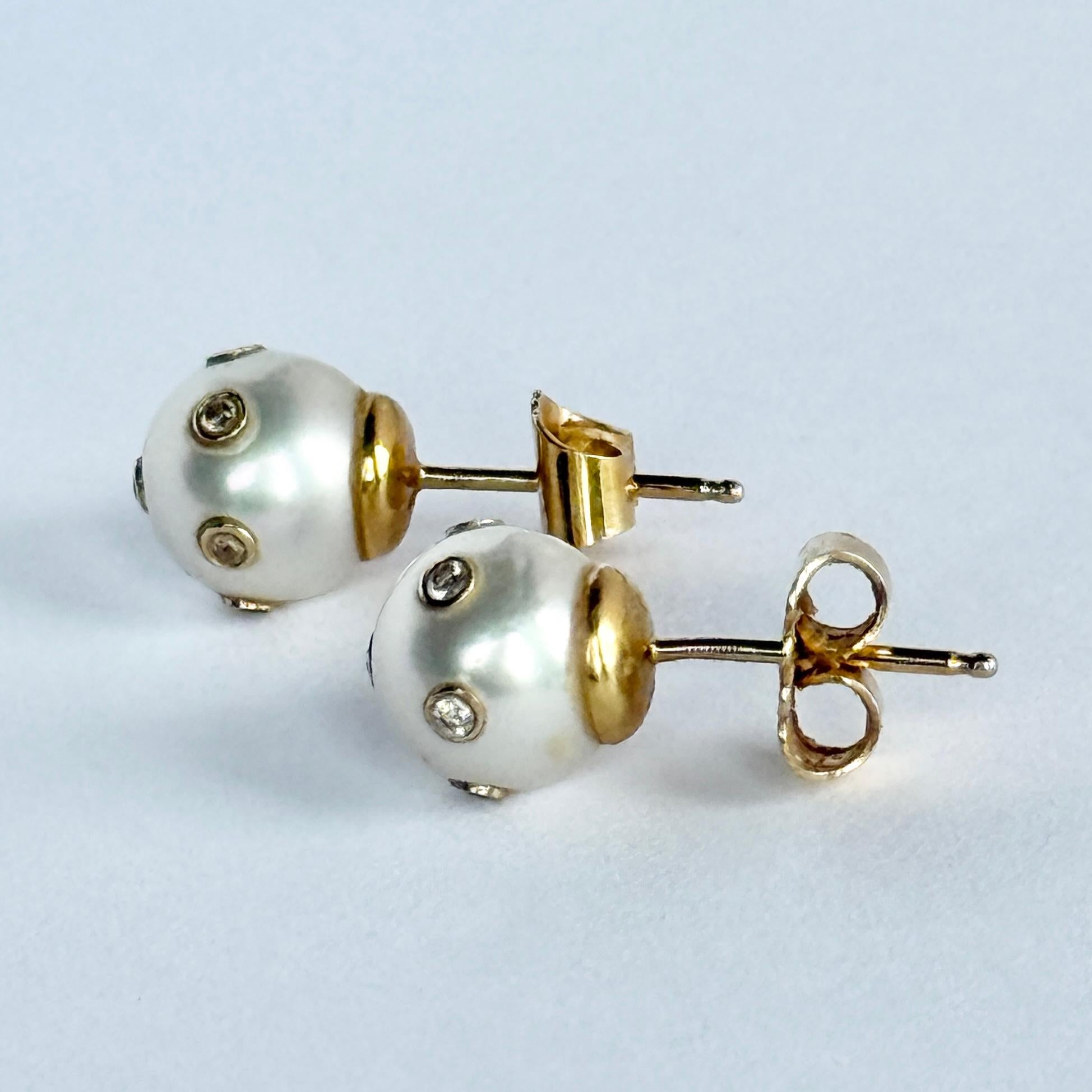 De las mujeres Pendientes vintage de perlas y diamantes de oro de 18 quilates en venta