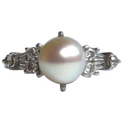 Vintage Pearl and Diamond 18 Carat White Gold Ring