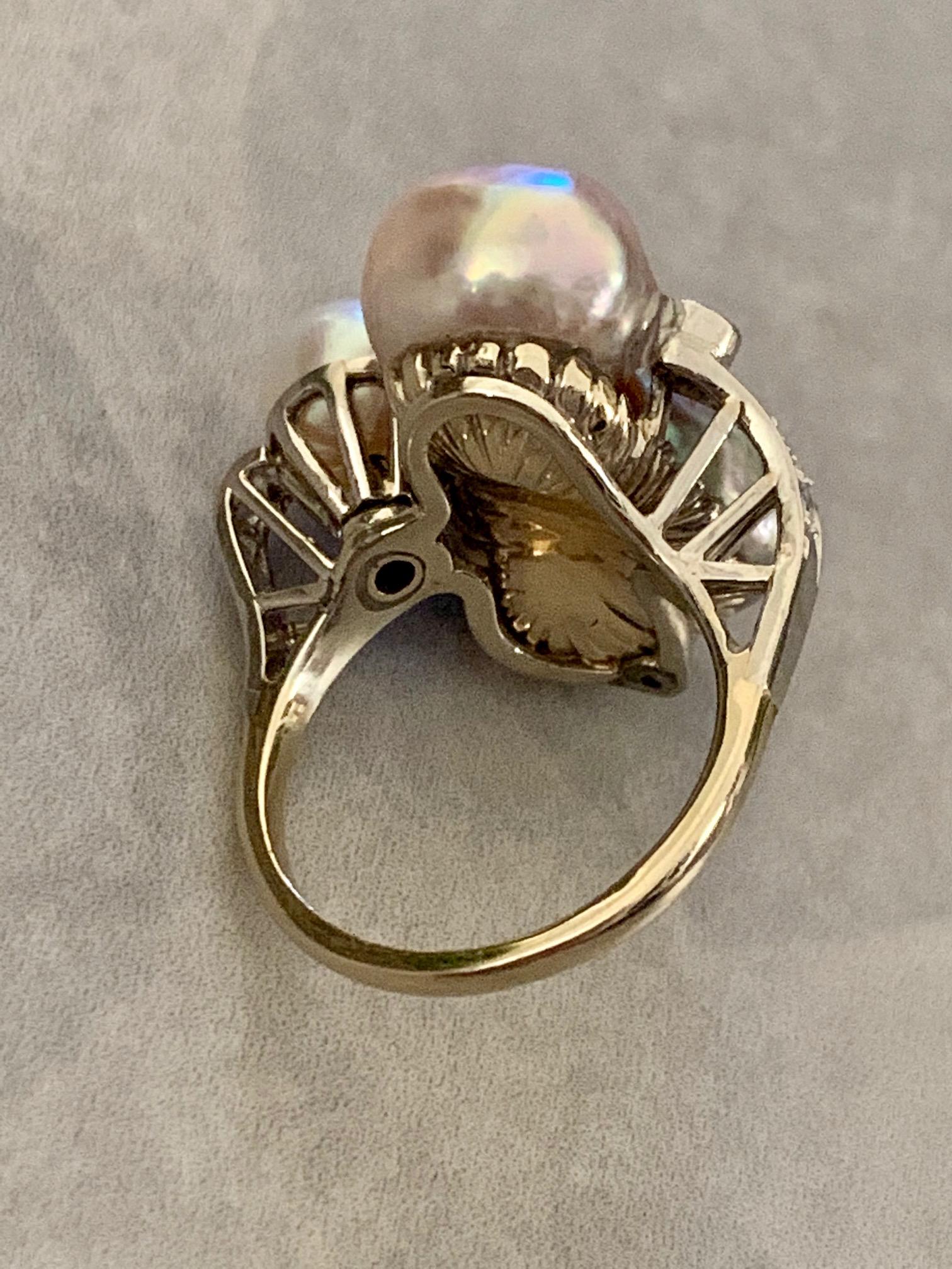 Women's Vintage Pearl and Diamond 18 Karat Yellow Gold and Platinum Ring For Sale