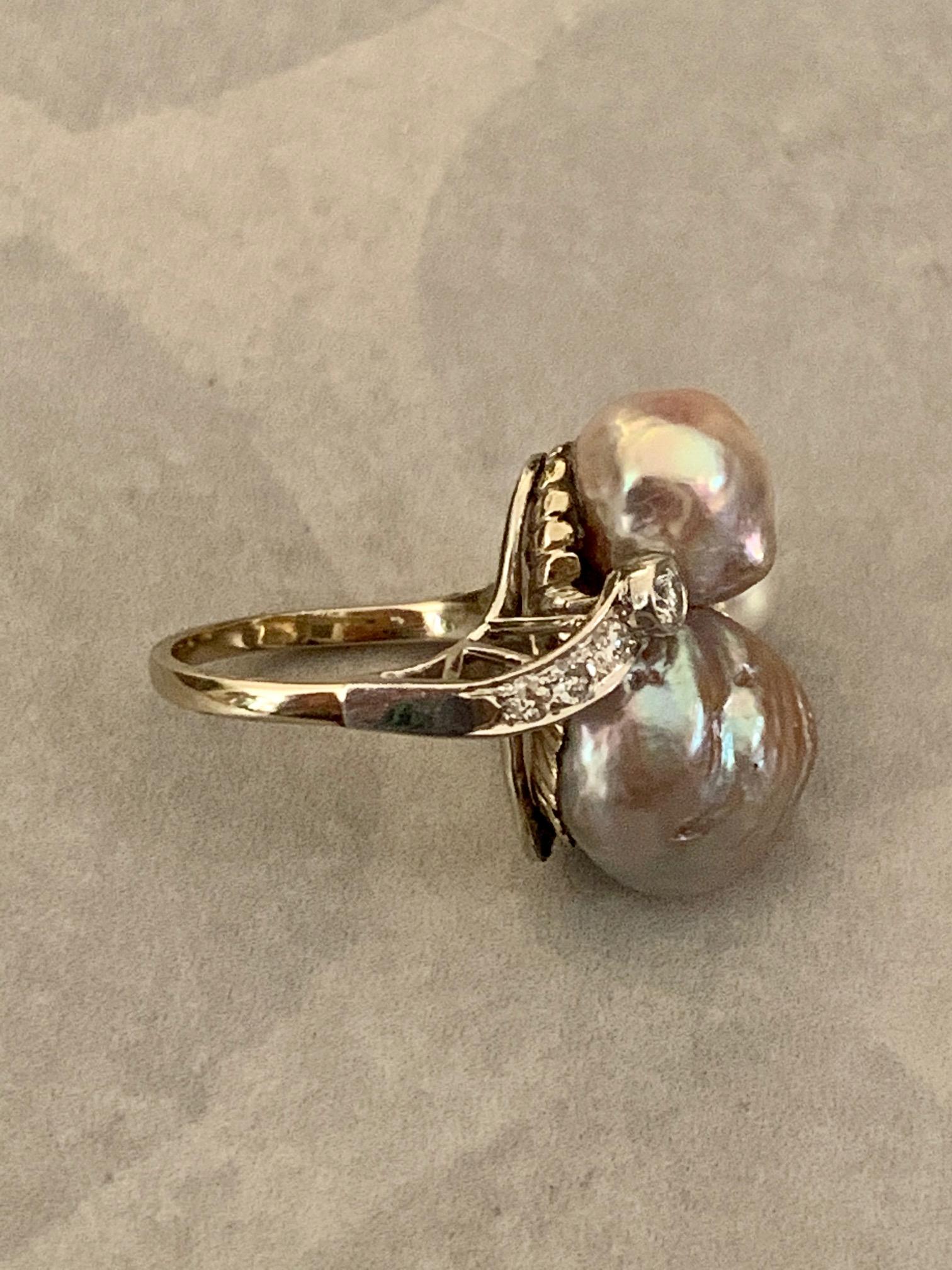 Vintage Pearl and Diamond 18 Karat Yellow Gold and Platinum Ring For Sale 1