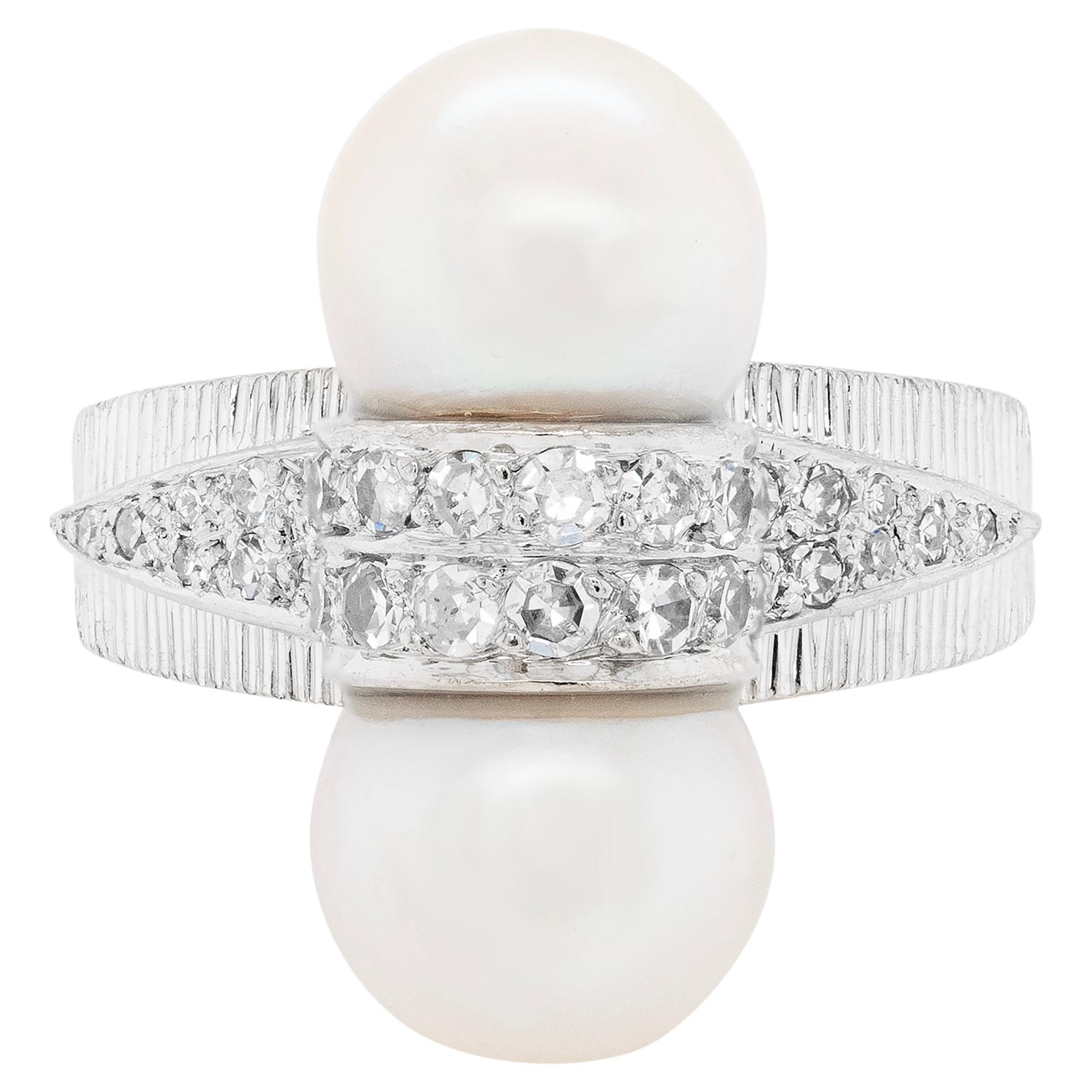 Vintage Pearl and Diamond 18ct White Gold Dress Ring For Sale