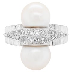 Vintage Pearl and Diamond 18ct White Gold Dress Ring