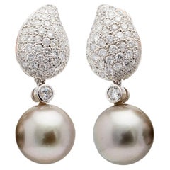 Vintage Pearl and Diamond 18k White Gold Day to Night Ear Clip Earrings