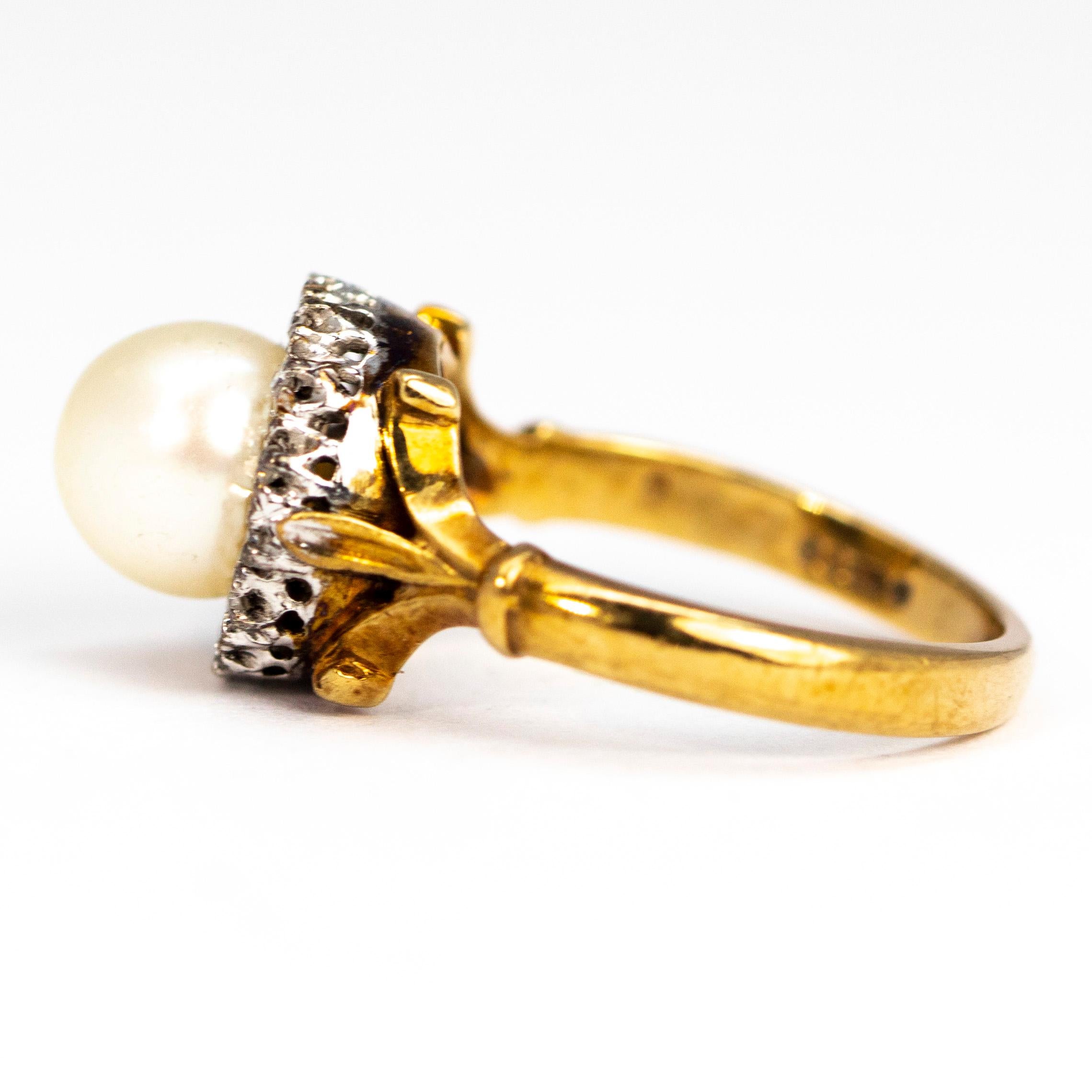Modern Vintage Pearl and Diamond 9 Carat Gold Cluster Ring