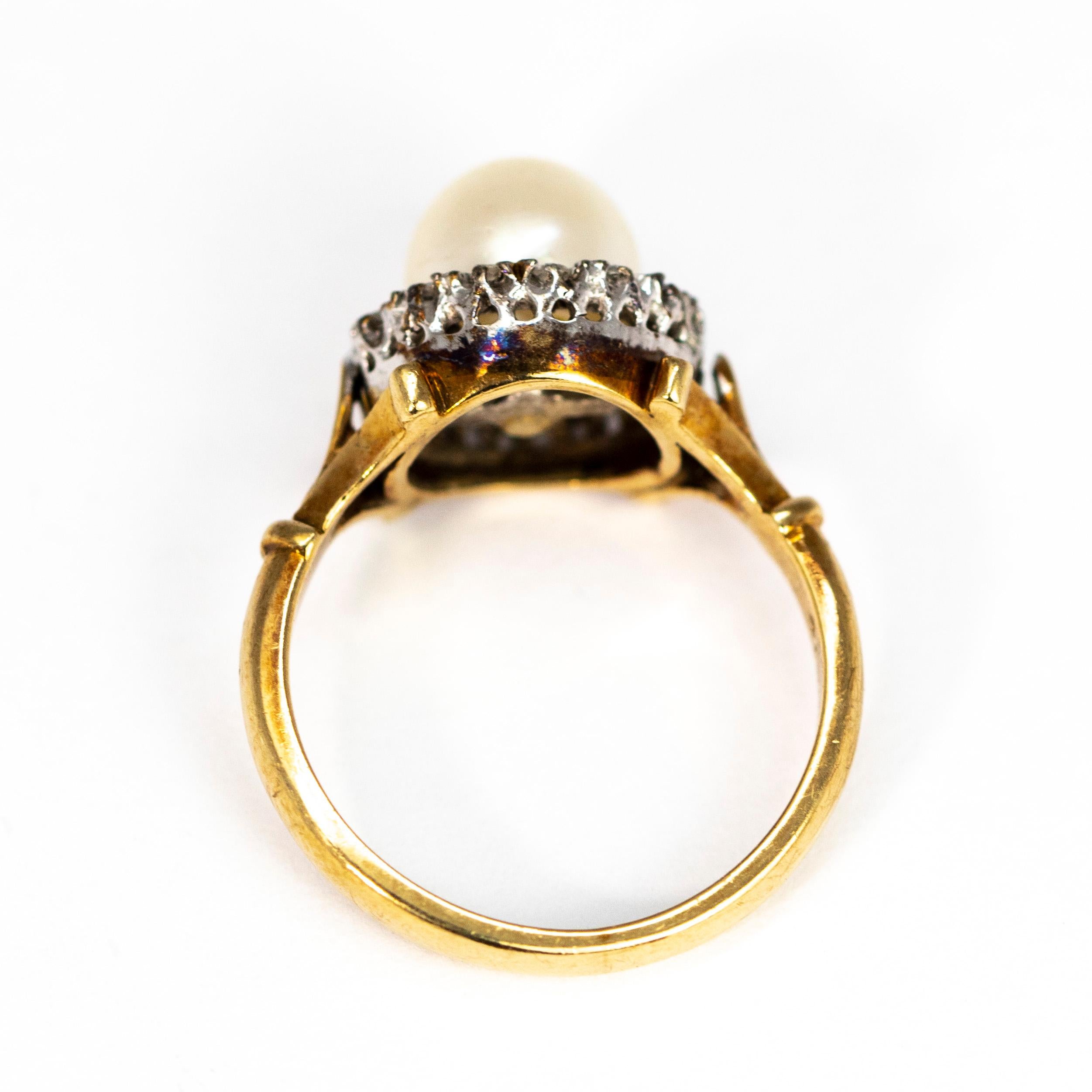 Women's Vintage Pearl and Diamond 9 Carat Gold Cluster Ring