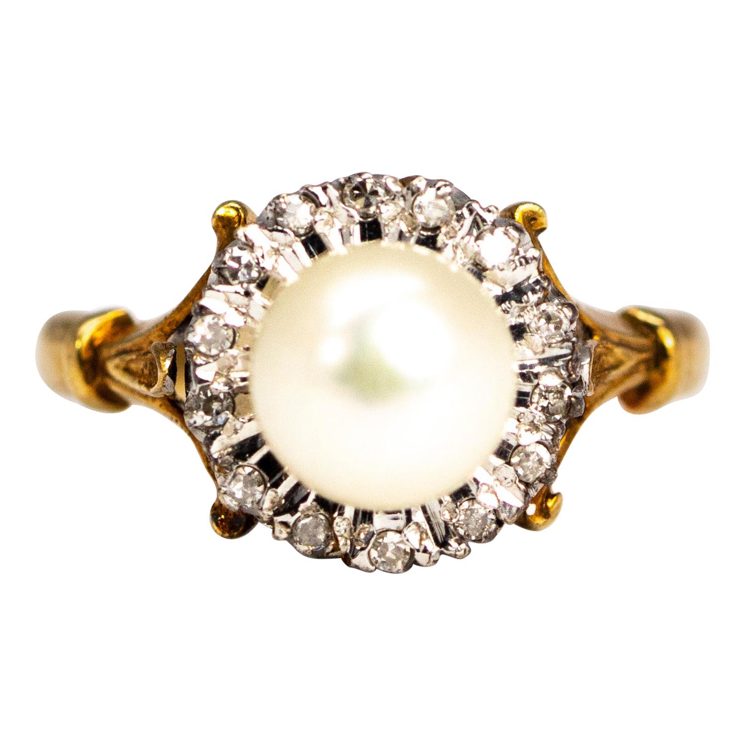 Vintage Pearl and Diamond 9 Carat Gold Cluster Ring