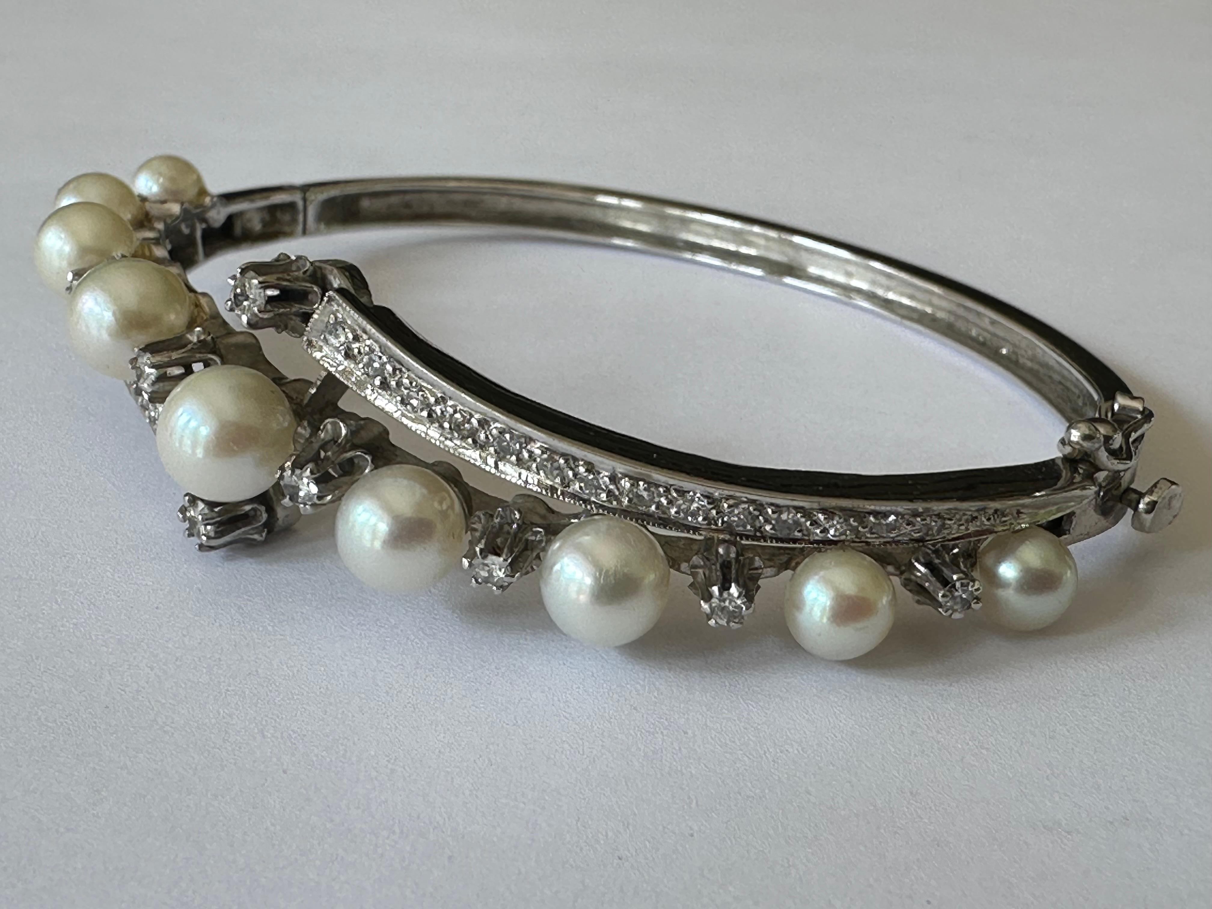 Vintage Perle und Diamant-Armreif (Einfacher Schliff)