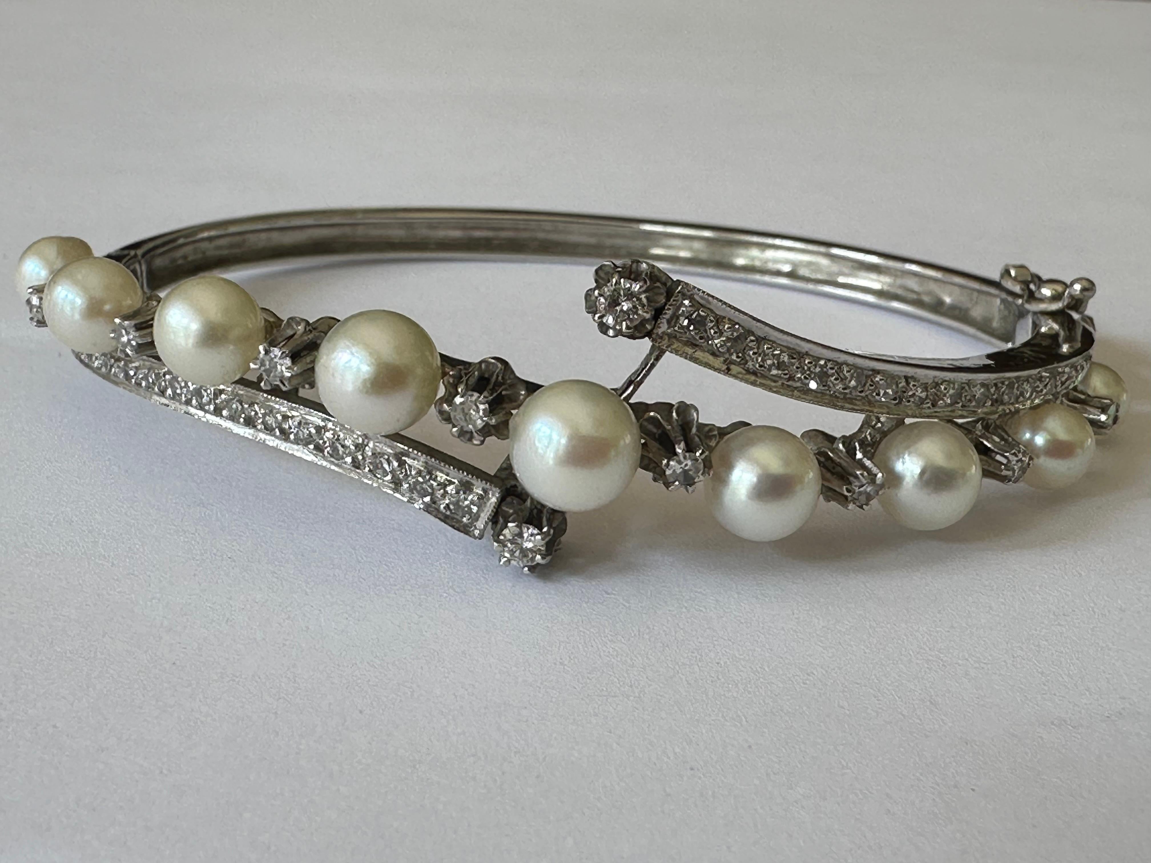 Vintage Perle und Diamant-Armreif im Zustand „Gut“ in Denver, CO