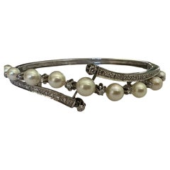 Vintage Pearl and Diamond Bangle Bracelet