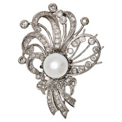 Vintage Pearl and Diamond Brooch