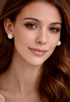 Vintage Pearl and Diamond Cluster Earrings, 9mm Pearls, 18ct Gold