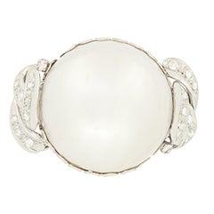 Vintage Pearl and Diamond Cocktail Ring, c.1970s