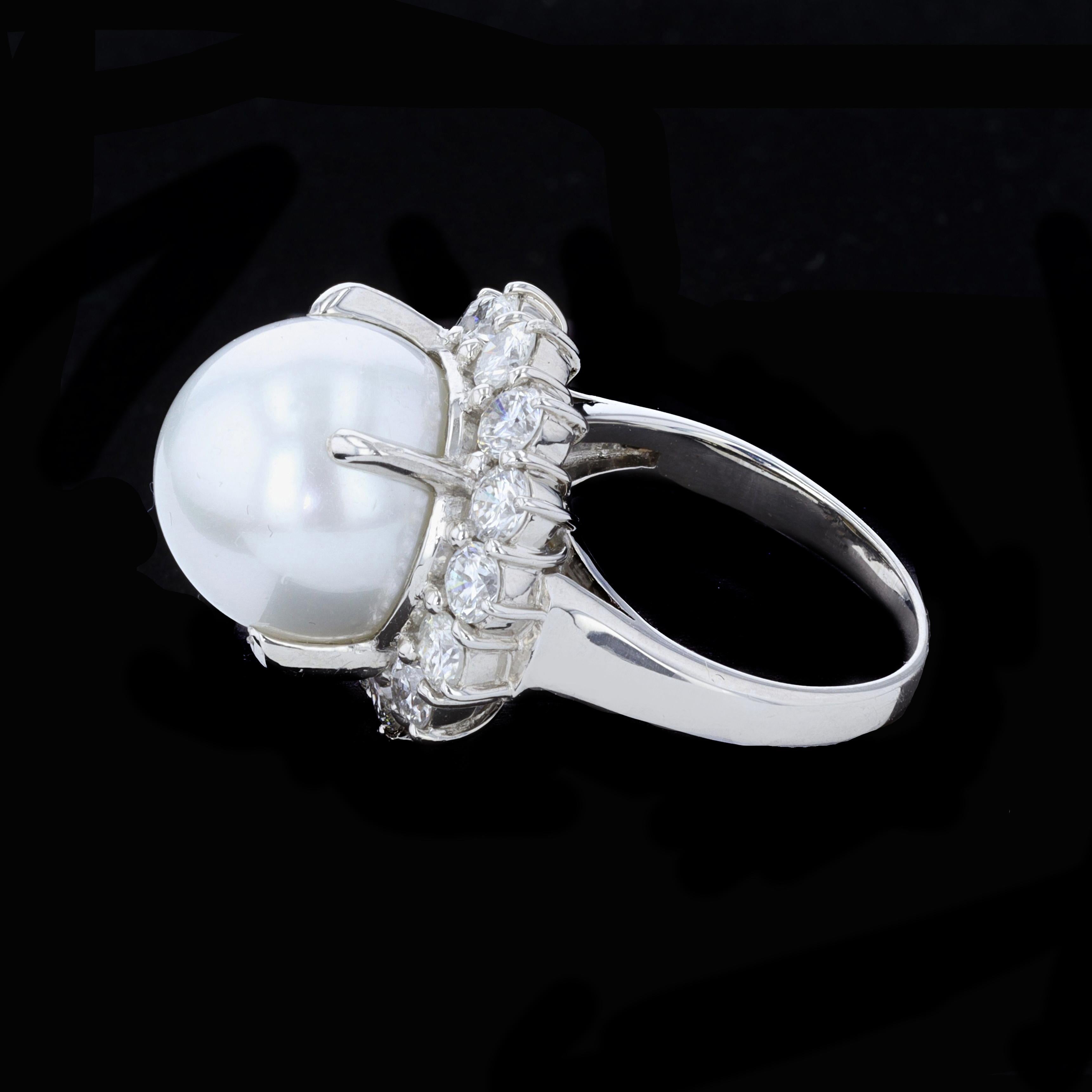 Round Cut Vintage Pearl and Diamond Cocktail Ring For Sale