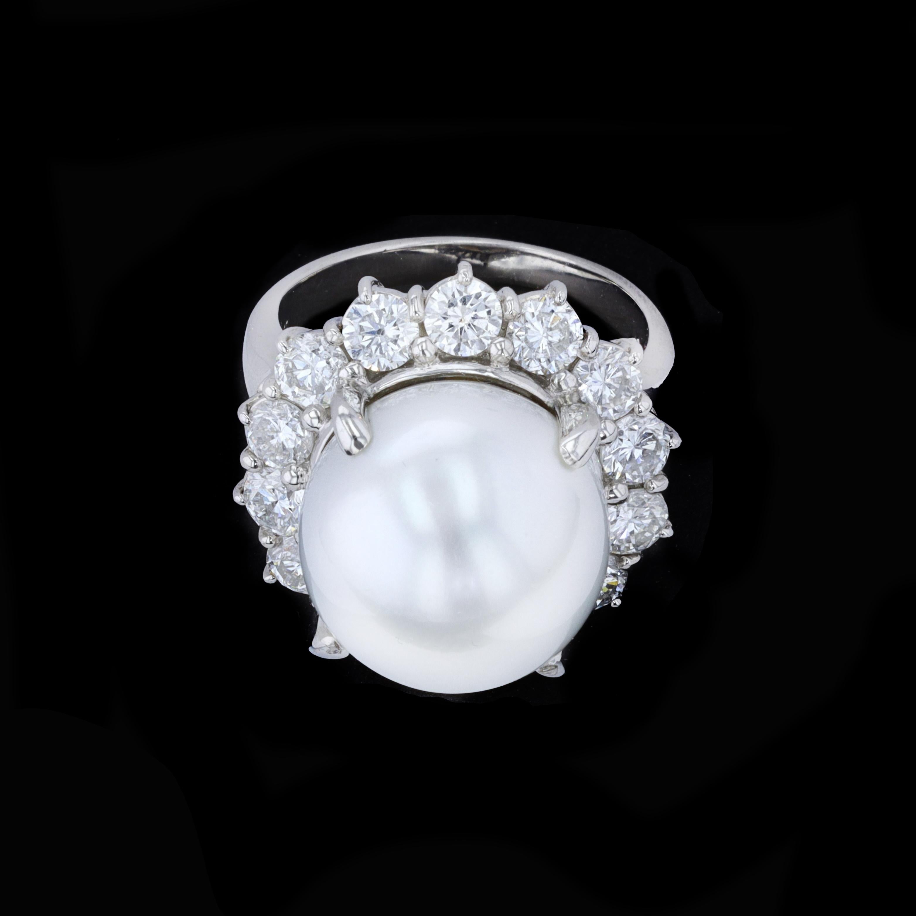 Women's Vintage Pearl and Diamond Cocktail Ring For Sale