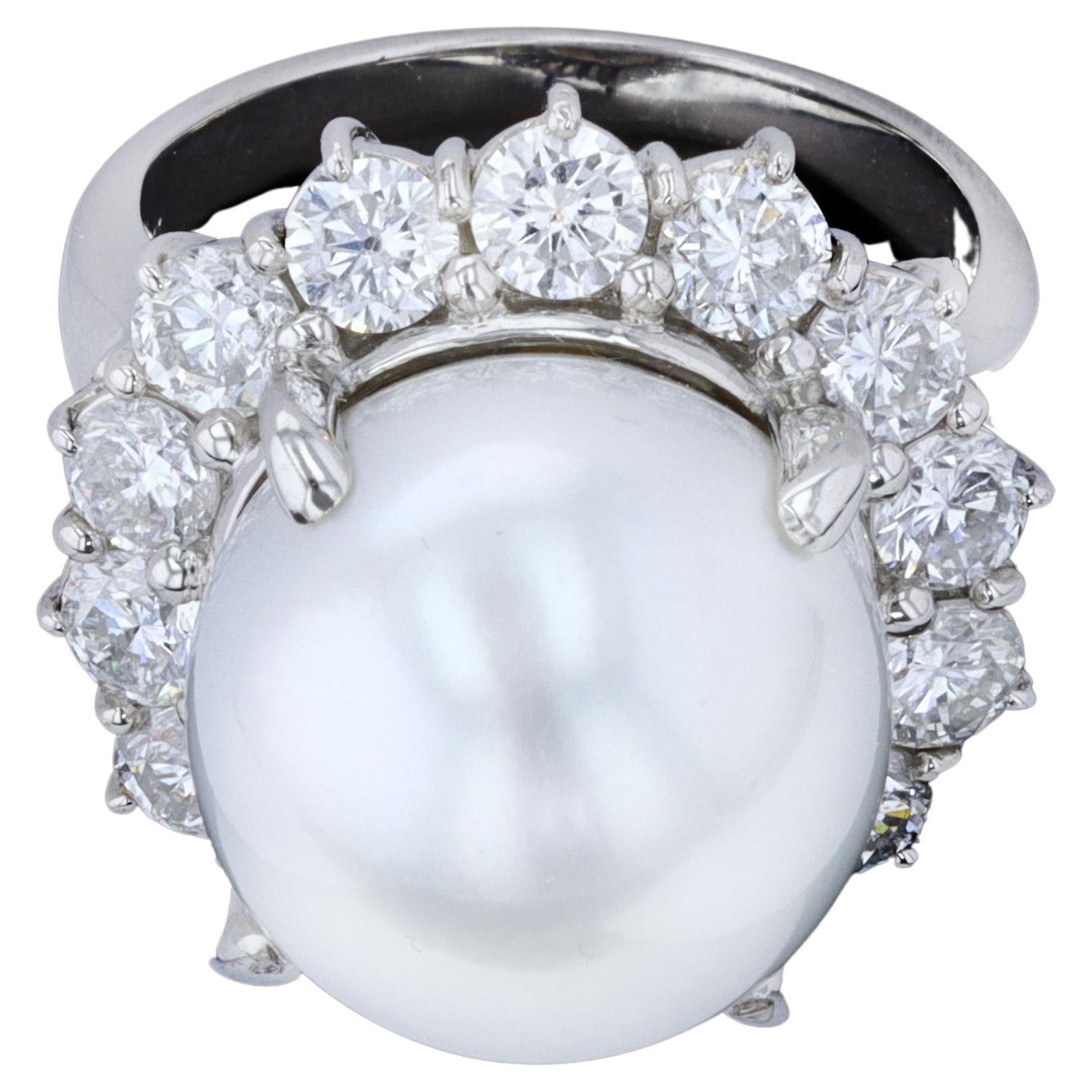 Vintage Pearl and Diamond Cocktail Ring For Sale