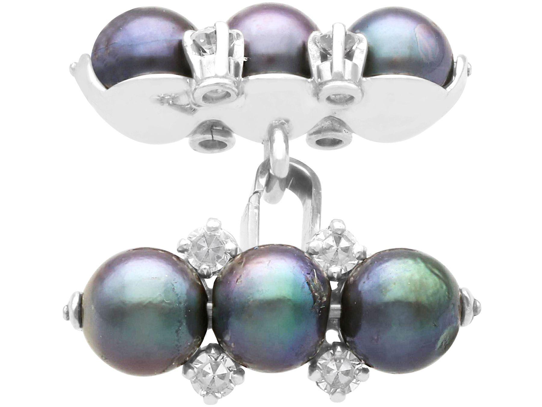 Gemelos vintage de perlas y diamantes en oro blanco en Excelente estado para la venta en Jesmond, Newcastle Upon Tyne