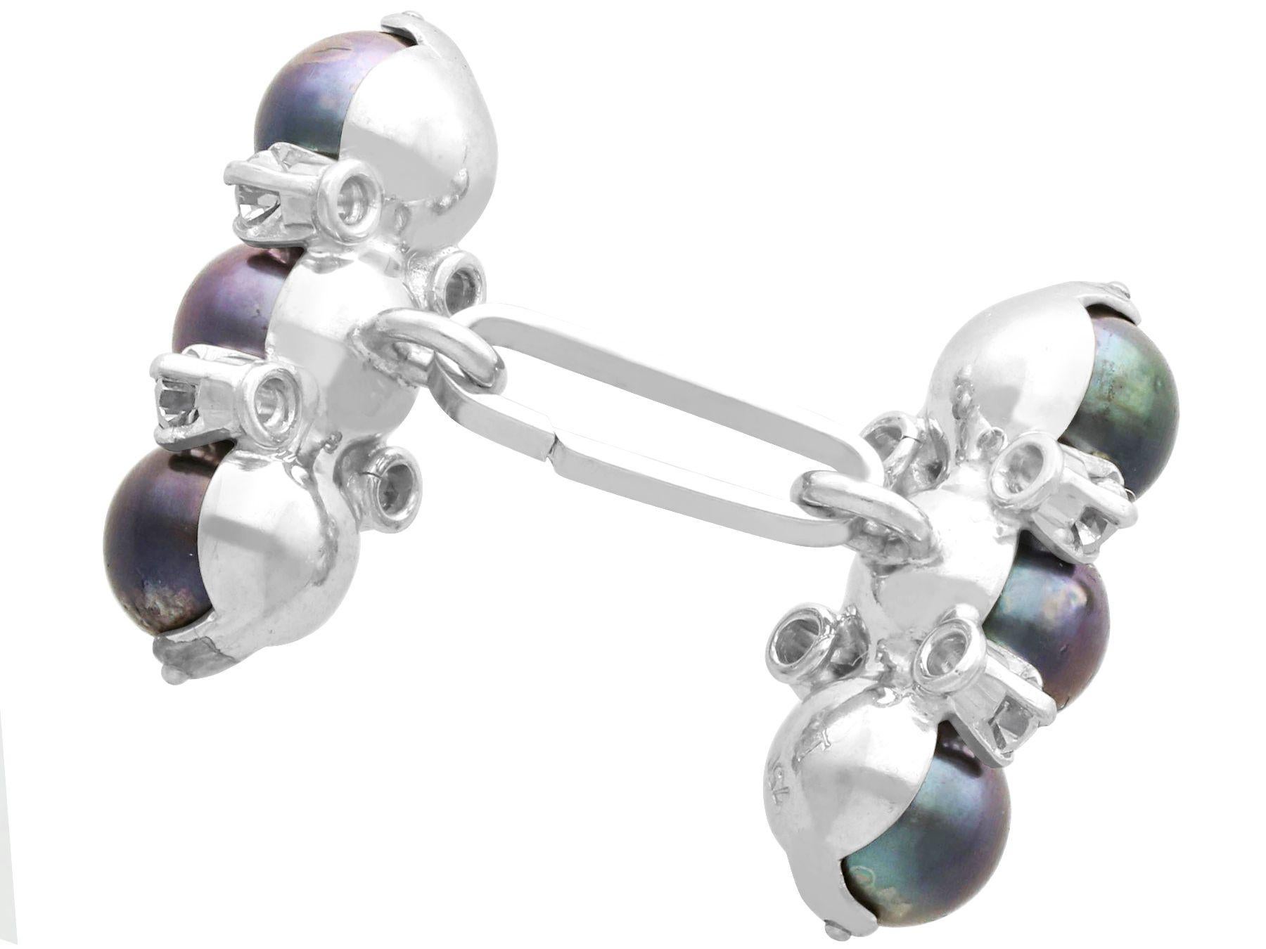 Women's or Men's Vintage Pearl and Diamond Cufflinks in White Gold For Sale