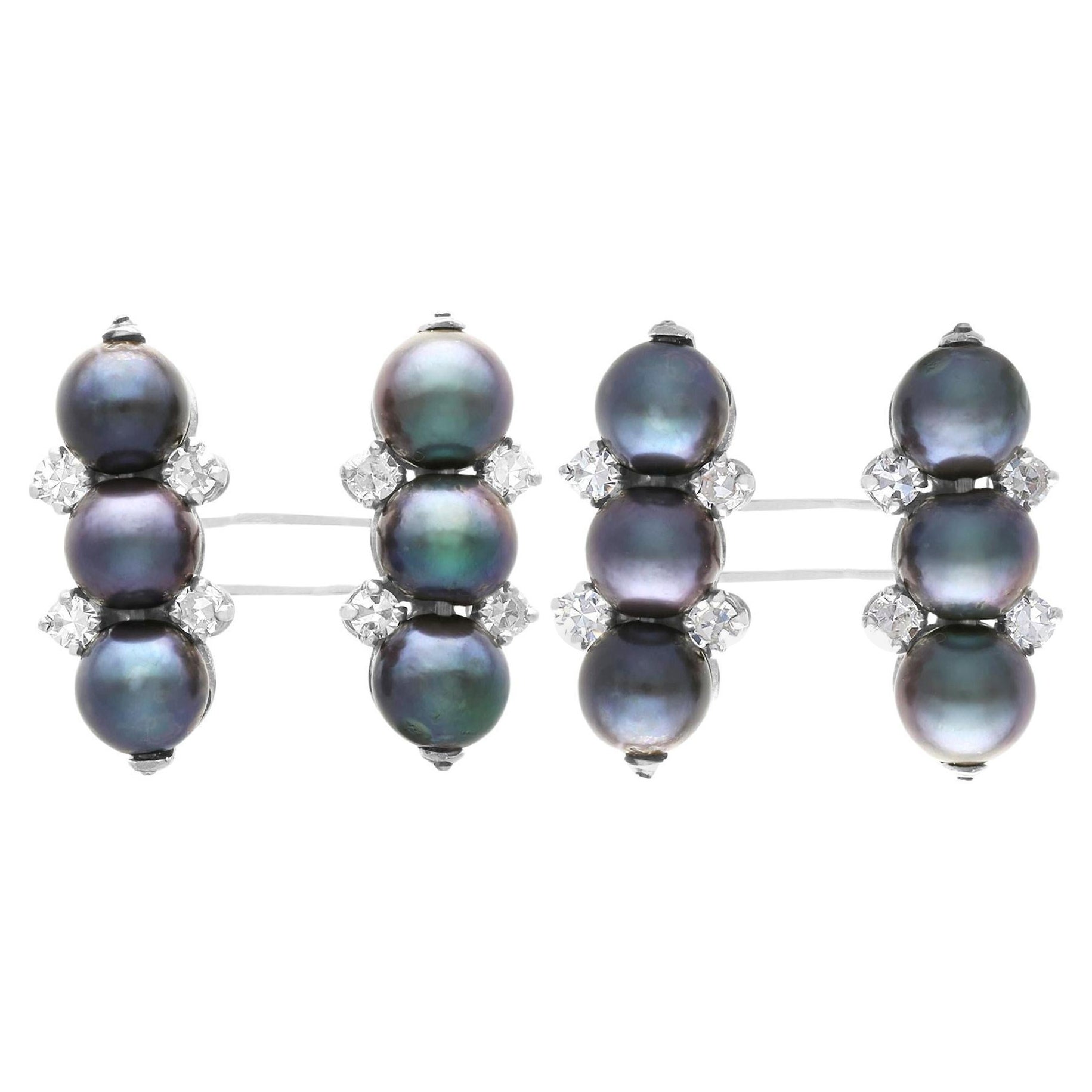 Gemelos vintage de perlas y diamantes en oro blanco