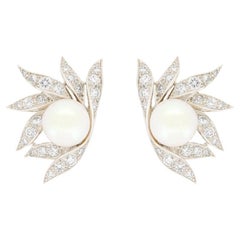 Vintage Pearl and Diamond Earrings, c.1950s