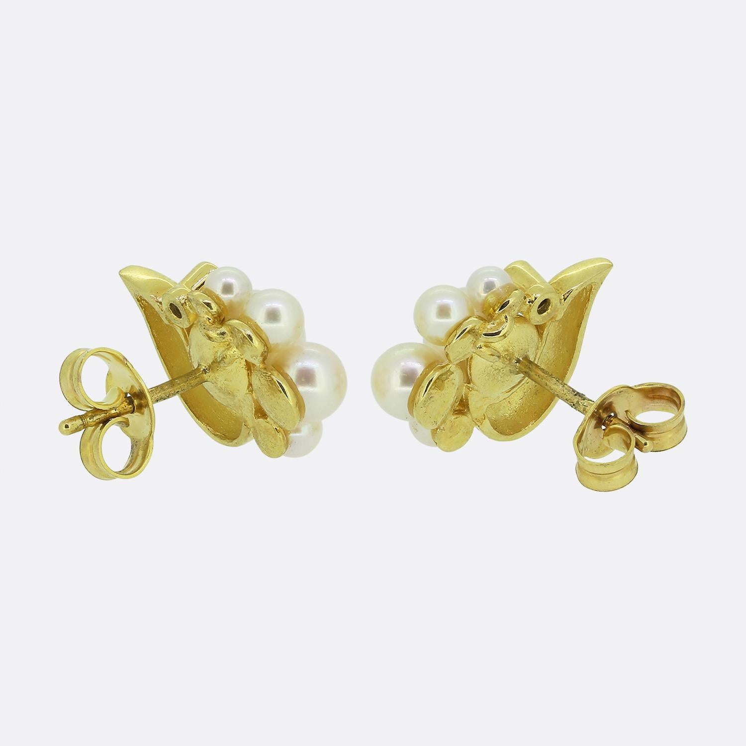 Round Cut Vintage Pearl and Diamond Earrings