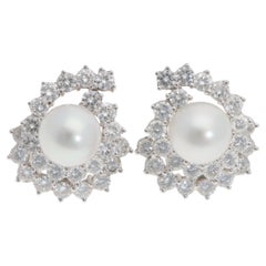 Vintage-Ohrringe mit Perlen und Diamanten in Weißgold