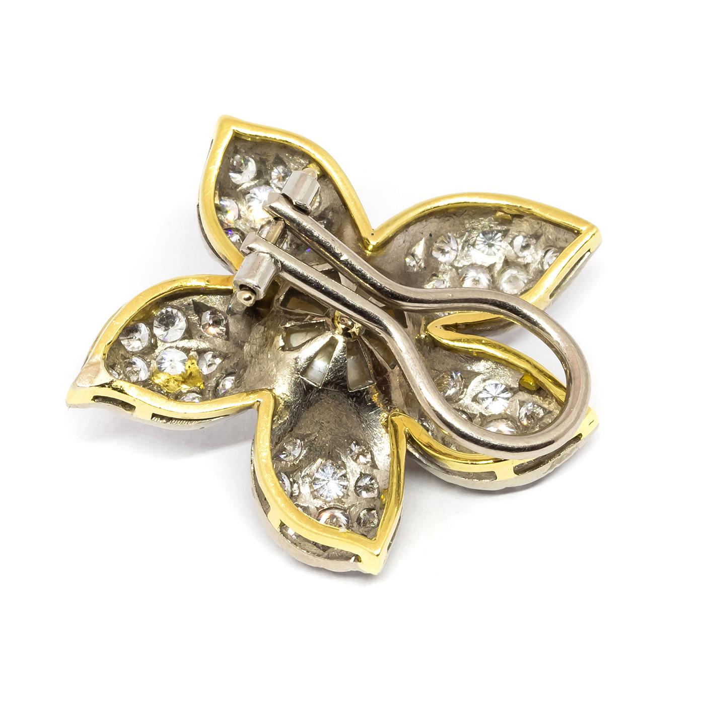Women's Vintage Pearl and Diamond Flower Earrings, Circa 1950 For Sale