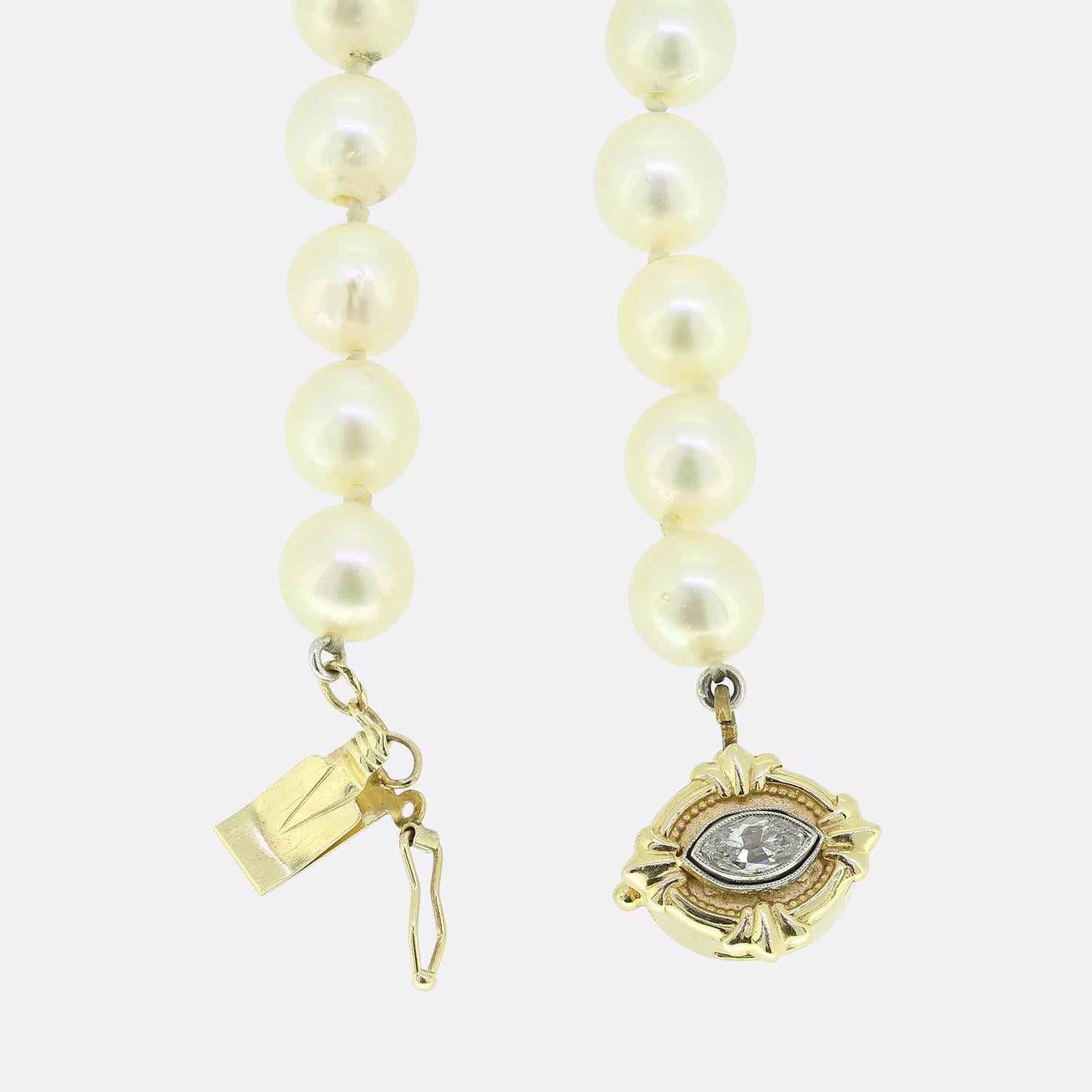 Taglio antico europeo Collana con ciondolo di perle e diamanti vintage in vendita