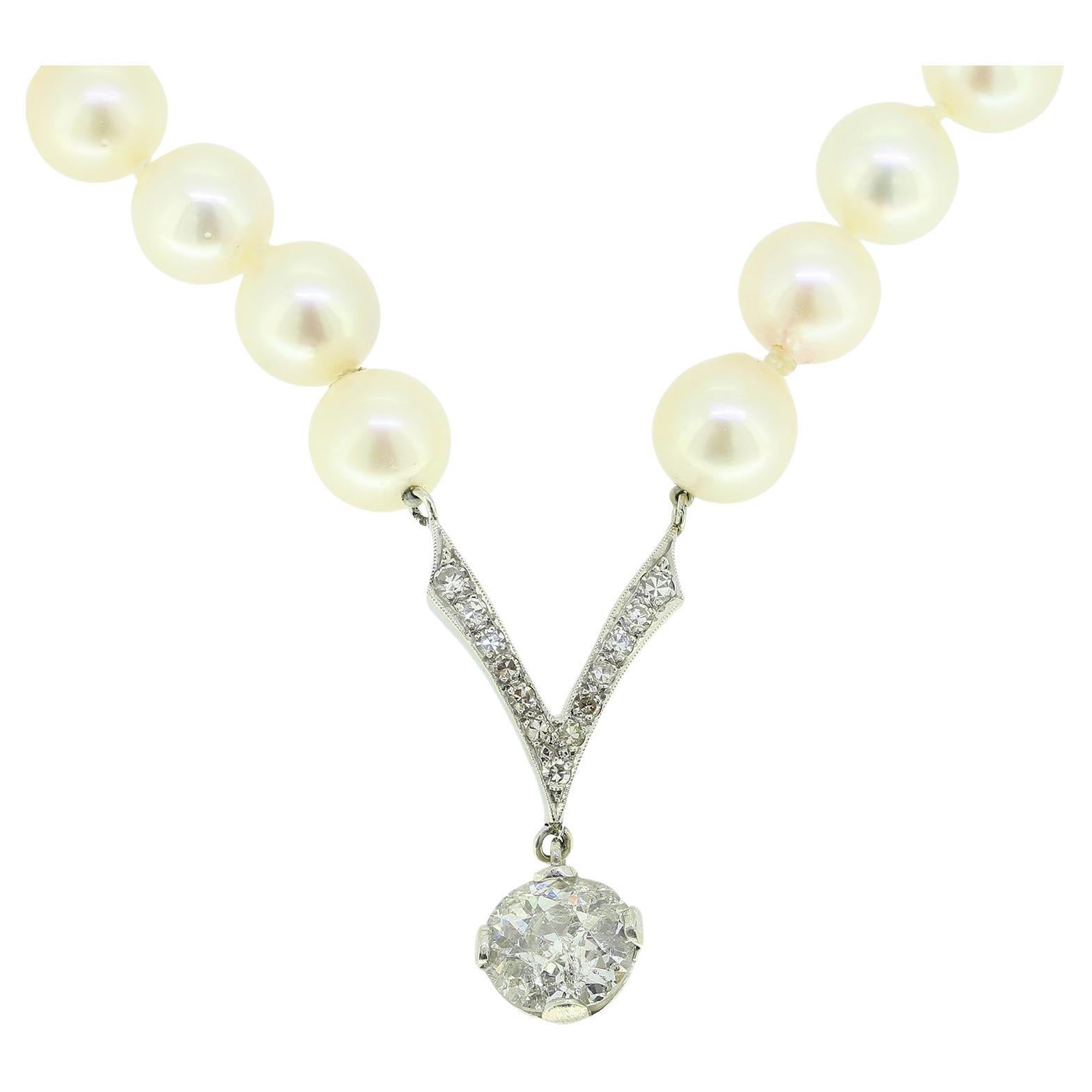 Vintage Pearl and Diamond Pendant Necklace