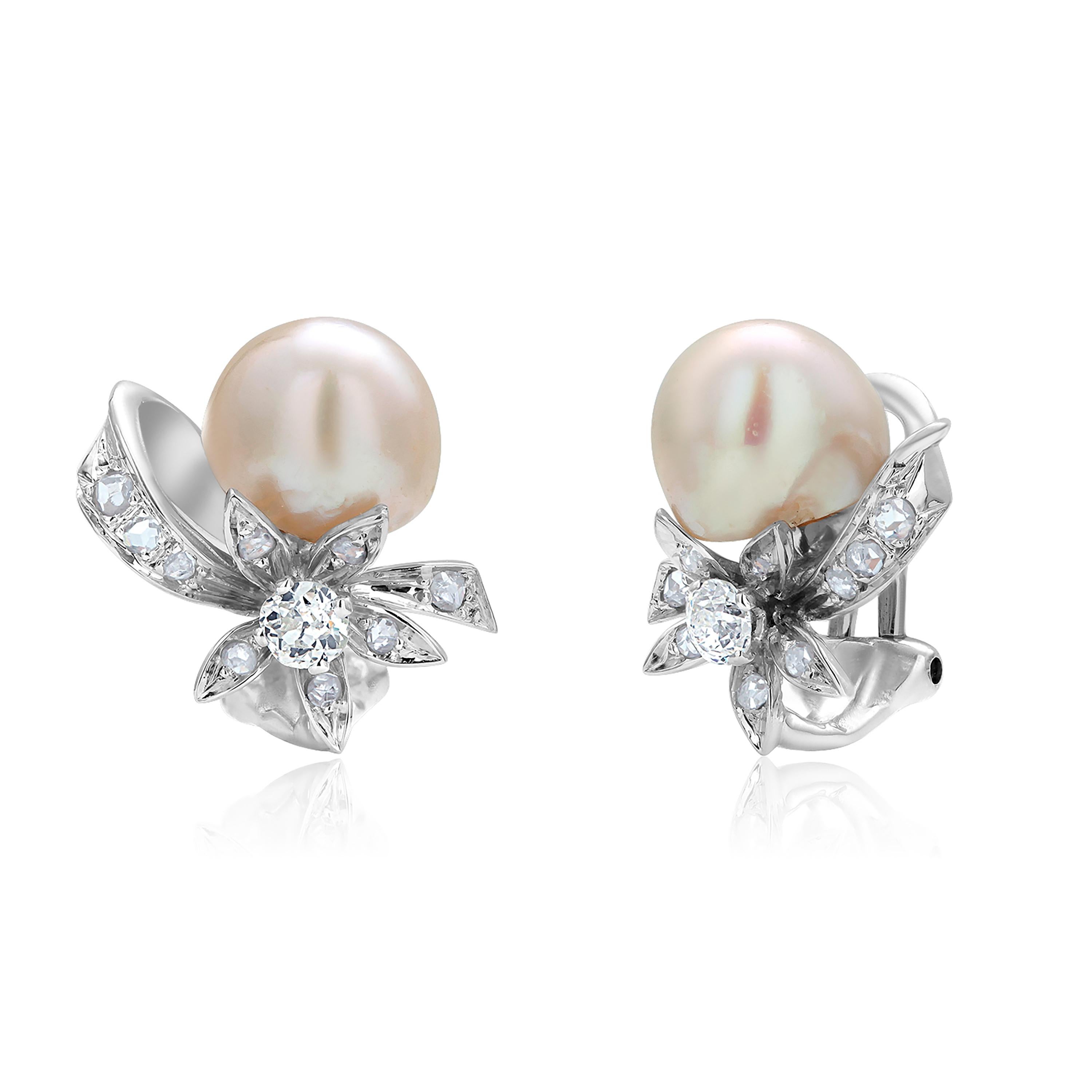 pearl and diamond clip on earrings