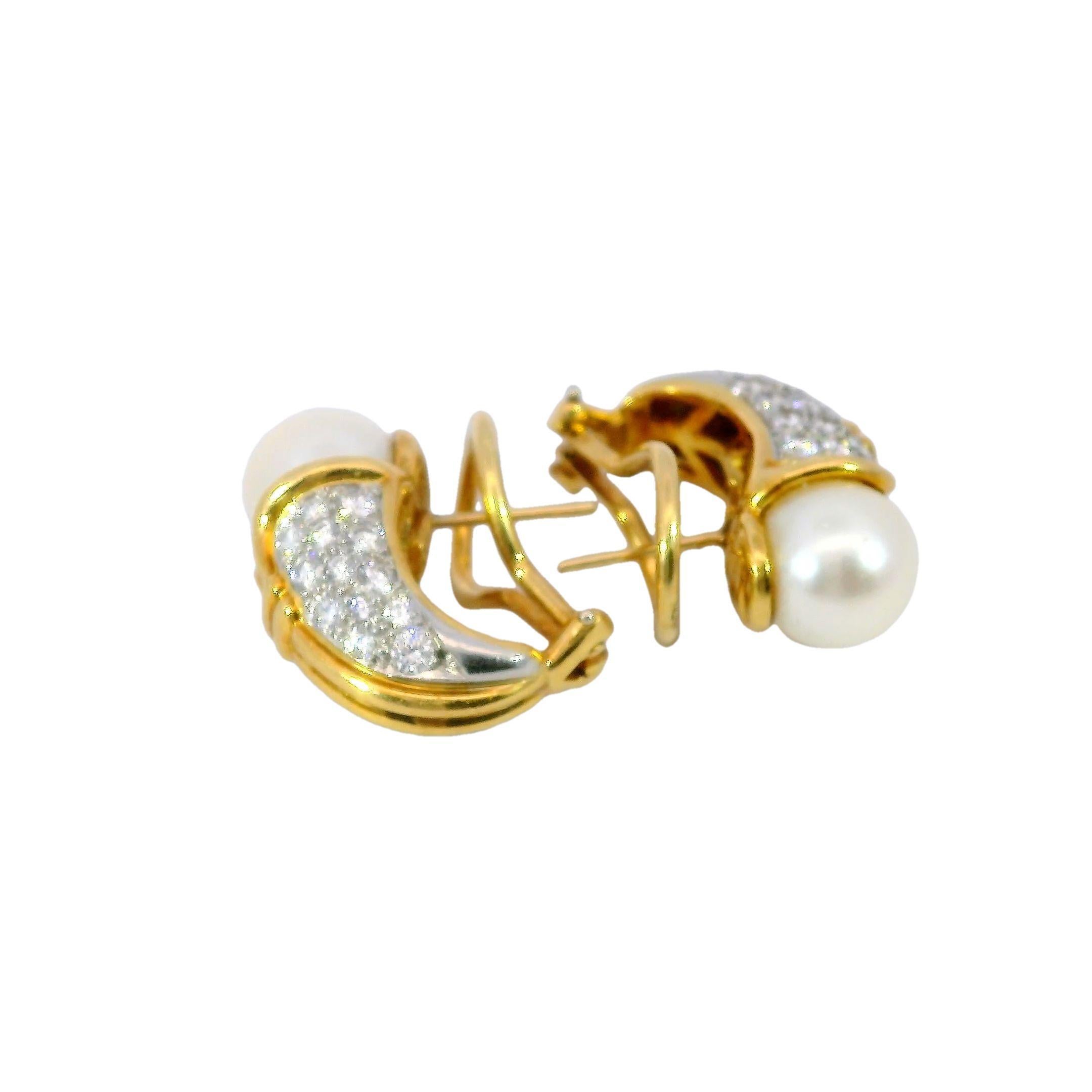Women's Vintage Tulip Clip on Earrings Pearl and Diamond Made in 18 Karat and Platinum For Sale