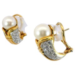 Vintage Tulip Clip on Earrings Pearl and Diamond Made in 18 Karat and Platinum