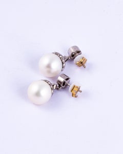 Vintage Pearl and Diamond White Gold Drop Earrings