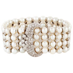 Vintage Pearl and Diamonds Bracelet