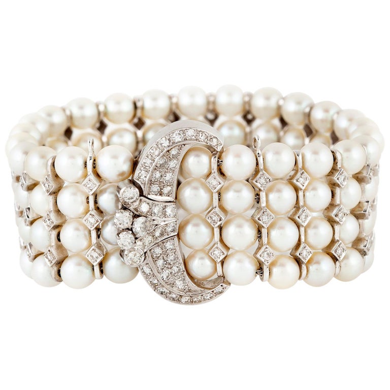 Vintage Pearl and Diamonds Bracelet at 1stdibs
