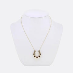 Vintage Pearl and Garnet Horseshoe Necklace