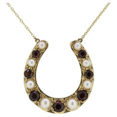 Vintage Pearl and Garnet Horseshoe Necklace