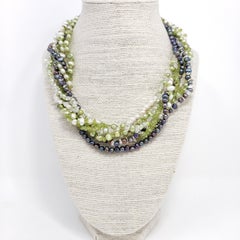 Vintage Pearl and Quartz Multi Strand Collar Necklace on Silver Toggle Clasp