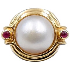 Vintage Pearl and Ruby 14K Gold Ring size 6