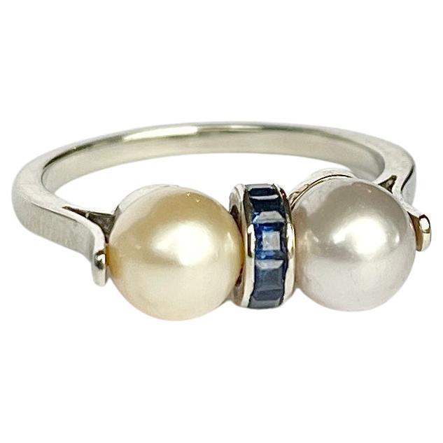 Vintage Pearl and Sapphire 18 Carat White Gold Ring
