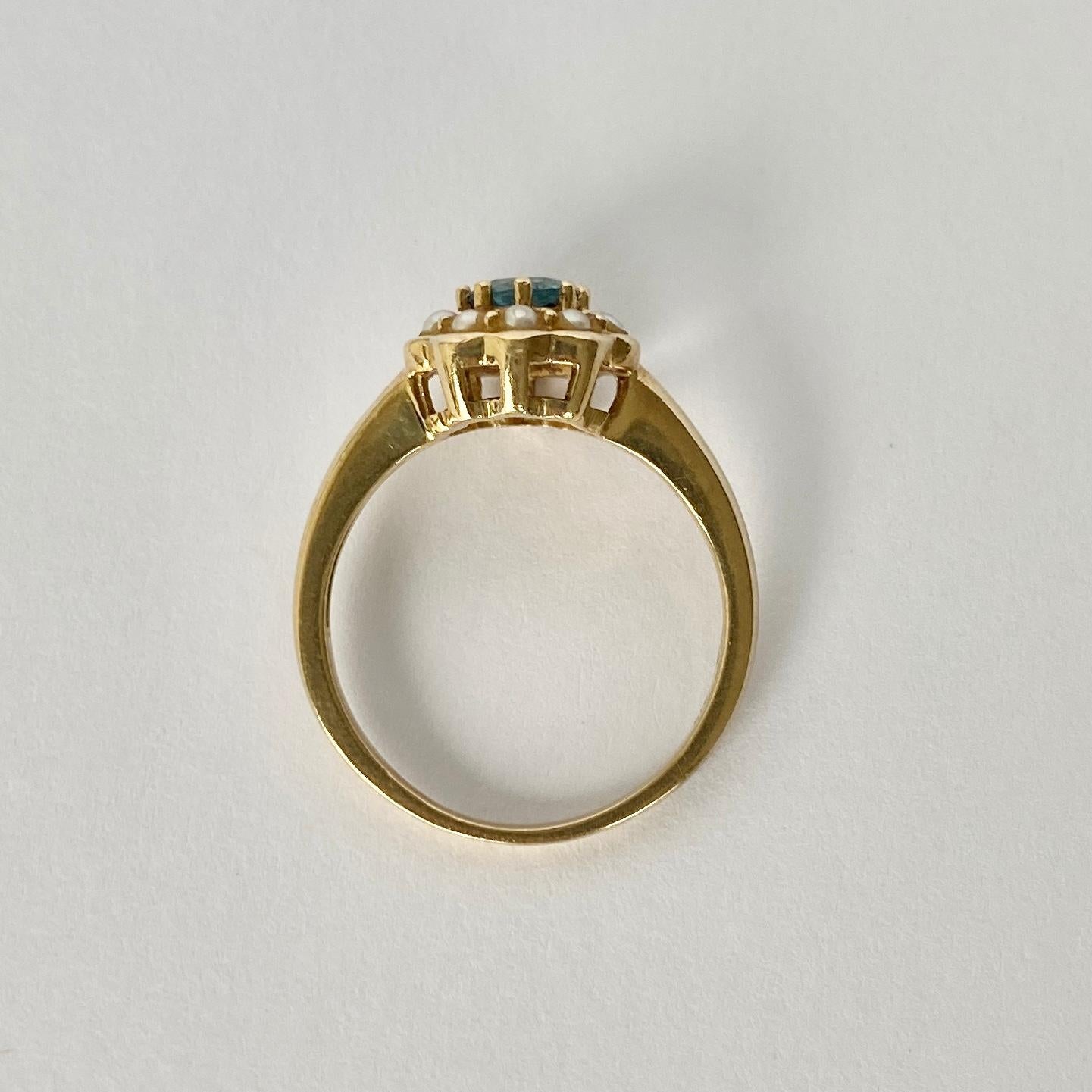 Modern Vintage Pearl and Topaz 9 Carat Gold Cluster Ring For Sale