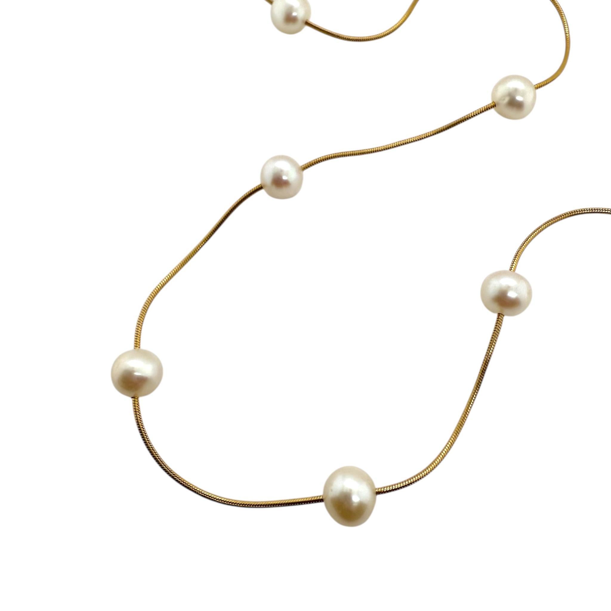 Vintage Pearl Bead Gold Station Necklace In Excellent Condition For Sale In Montgomery, AL