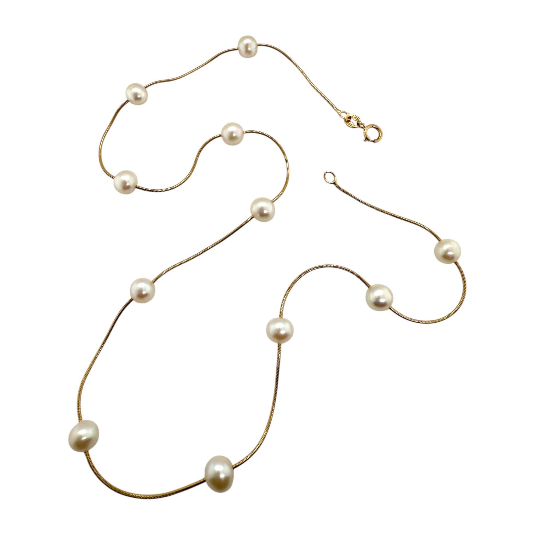 Women's Vintage Pearl Bead Gold Station Necklace For Sale